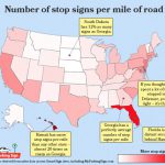 Which states have the most stop signs per mile of road?